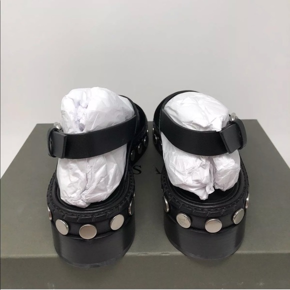 AllSaints Leather Sandal Slingback Strap Stud Heel - Picture 4 of 8